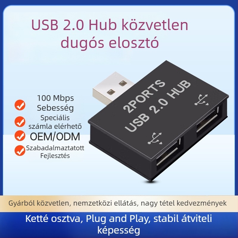 USB 2.0 hub 1–2 porttal egérhez és billentyűzethez, külső tápegységgel, gyors adatátvitel