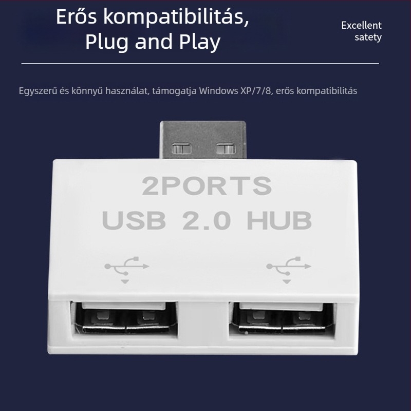 USB 2.0 hub 1–2 porttal egérhez és billentyűzethez, külső tápegységgel, gyors adatátvitel