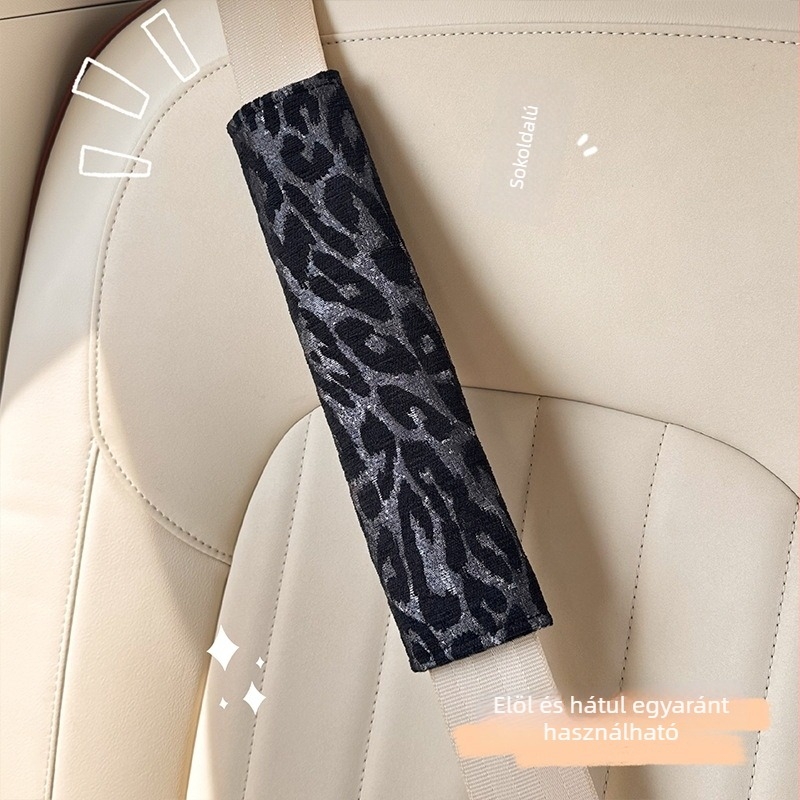 Autó biztonsági öv vállvédő leopard mintával, plüss anyag, 100 g, testreszabható, logó nyomtatás