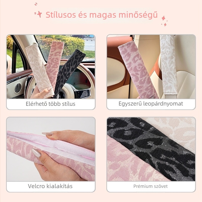 Autó biztonsági öv vállvédő leopard mintával, plüss anyag, 100 g, testreszabható, logó nyomtatás