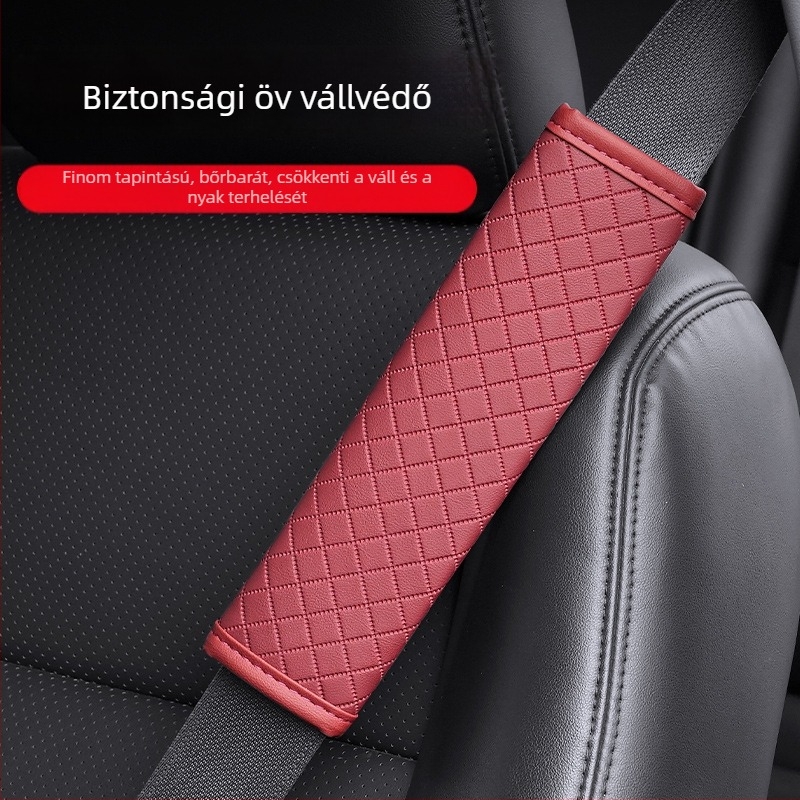 Hímzett bőr autóöv vállvédő kockás mintával, 80 g tömeg, logónyomtatás elérhető