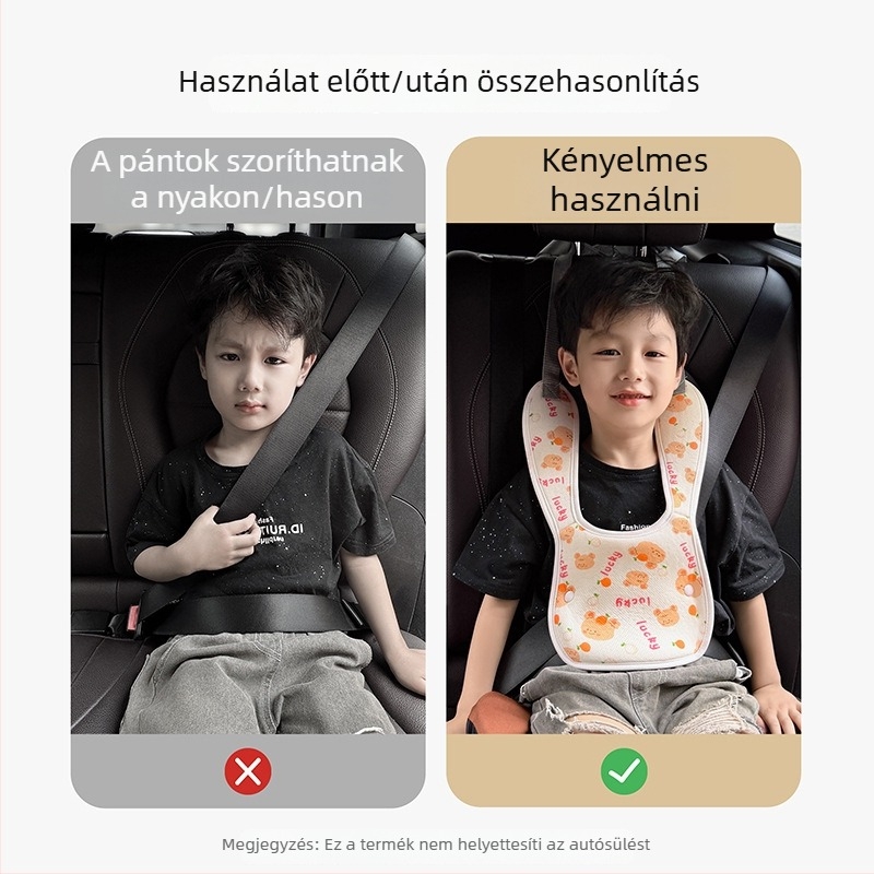 Gyerekeknek való autóöv-szabályozó, rajzfilmszerű design, 81 g, poliészter szál, BearCouple, testreszabás elérhető