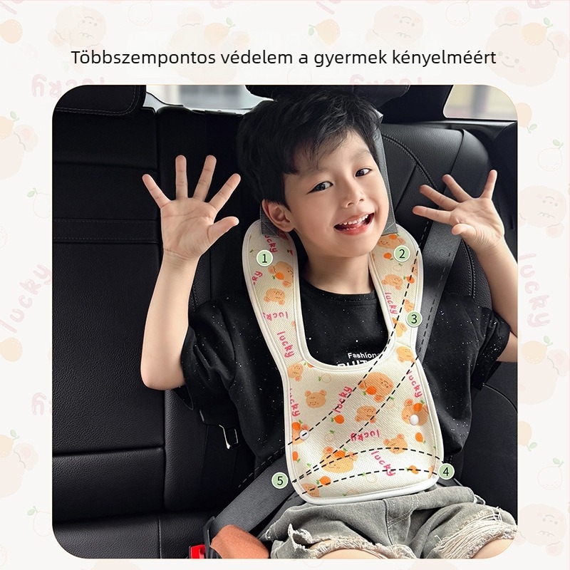 Gyerekeknek való autóöv-szabályozó, rajzfilmszerű design, 81 g, poliészter szál, BearCouple, testreszabás elérhető