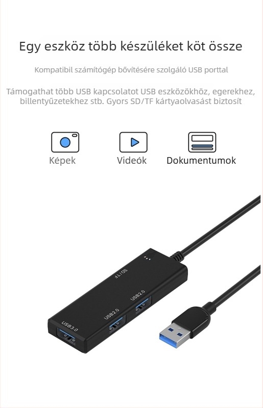 USB Type-C dokkoló hub, 4-portos USB 3.0 bővítő, 5Gbps, külső tápellátás nélkül