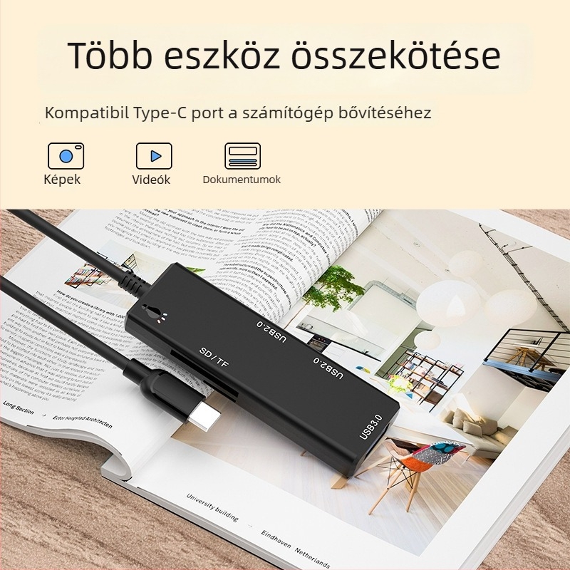 USB Type-C dokkoló hub, 4-portos USB 3.0 bővítő, 5Gbps, külső tápellátás nélkül