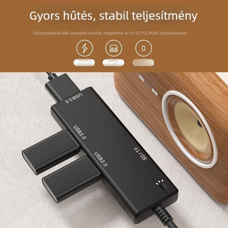 USB Type-C dokkoló hub, 4-portos USB 3.0 bővítő, 5Gbps, külső tápellátás nélkül