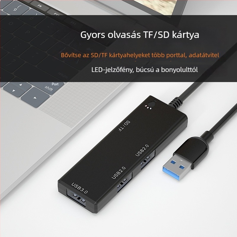 USB Type-C dokkoló hub, 4-portos USB 3.0 bővítő, 5Gbps, külső tápellátás nélkül