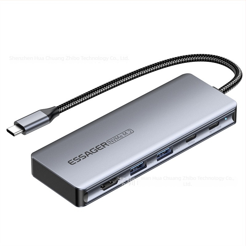 ESSAGER ES-HB01 M.2 dokkoló állomás USB-C hubbal, beépített M.2 SSD tok, külső áramellátás nélkül, 10 Gbps