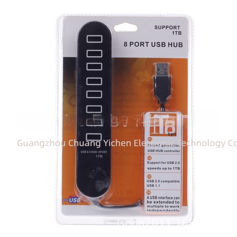 8-portos USB 2.0 hub, 2108C modell, USB 2.0 interfész, 480 Mbps, külső tápegység nélkül