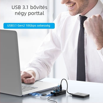 Miyitong G4 USB 3.2 Gen2 hub 1–4 porttal, 10 Gbps, külső tápegység