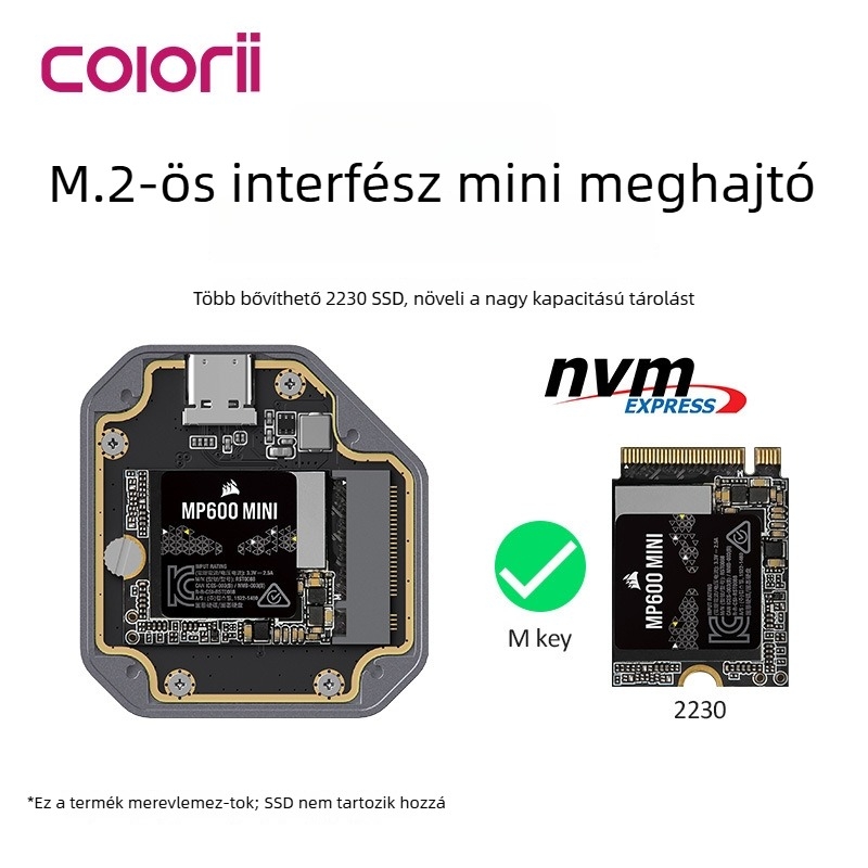Type-C NVMe/M.2 2230 külső SSD tok iPhone 15 Pro/Max ProRes-hoz, 10Gbps, külső áramellátás nélkül