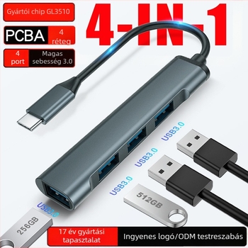 USB 3.0 4-portos hub, tápellátás nélkül, 9 cm kábel, 5 Gbps