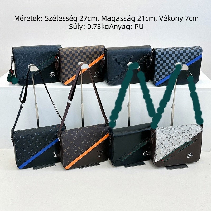 Férfi válltáska - PU bőr, vászon bélés, városi minimalista stílus, betűk mintázat, jogszerű magánmárka, vízálló, kopásálló, kapacitás bővítés