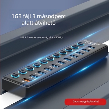 Miyitong 610 10-portos USB hub – USB 3.2 Gen1, 5 Gbps, külső tápegység