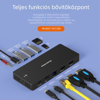 Type-C dokkolóállomás kettős DP+HDMI, többkijelzős 4K60Hz hub, 10Gbps, USB 3.1, 1 m kábel