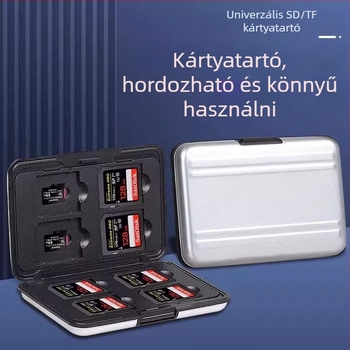 Alumínium memória kártya tároló doboz SD/TF kártyákhoz, modell memory card package, raktáron, testminták testreszabhatóak