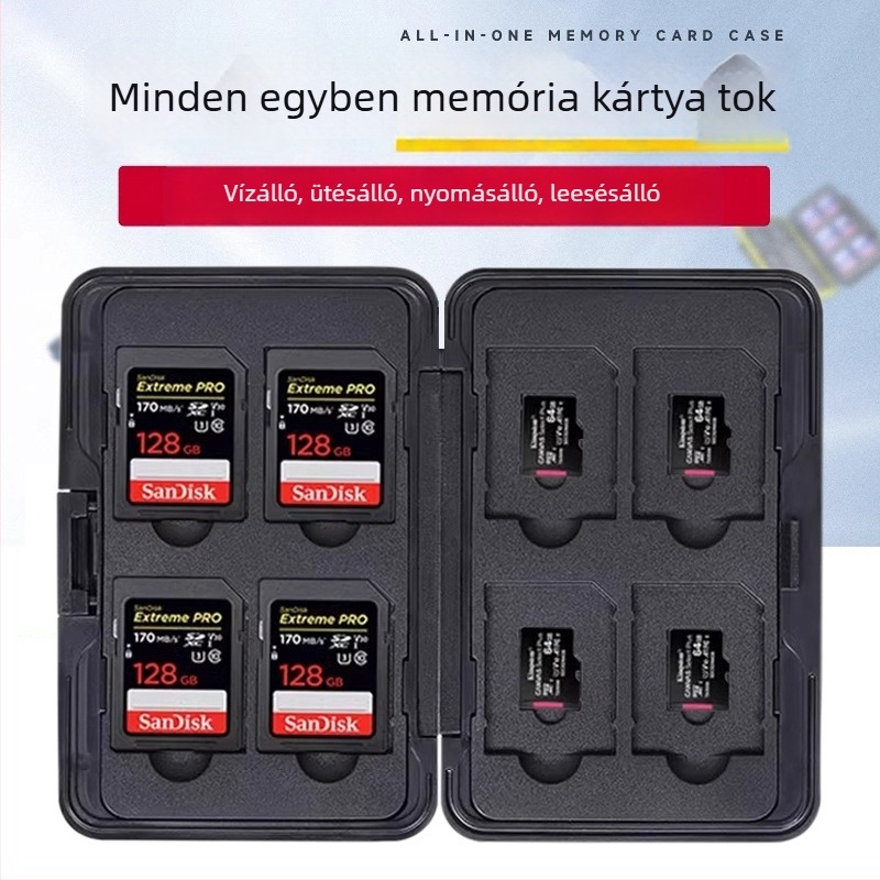 Alumínium memória kártya tároló doboz SD/TF kártyákhoz, modell memory card package, raktáron, testminták testreszabhatóak