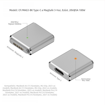 Type-C női csatlakozó MagSafe 3 adapter – 100W PD, MagSafe 3 kompatibilis, OEM