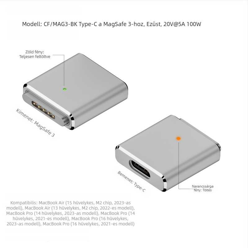 Type-C női csatlakozó MagSafe 3 adapter – 100W PD, MagSafe 3 kompatibilis, OEM