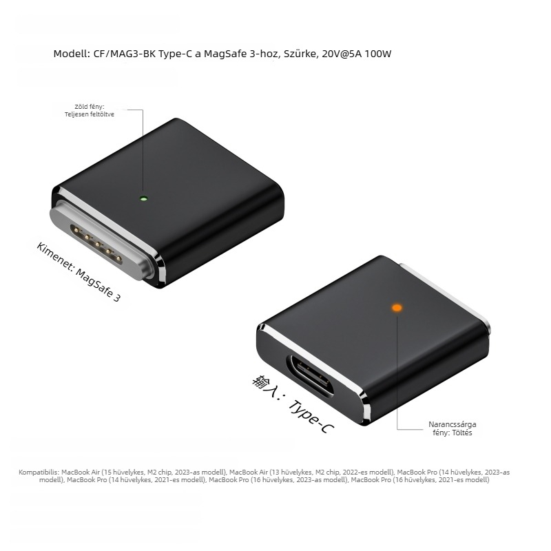 Type-C női csatlakozó MagSafe 3 adapter – 100W PD, MagSafe 3 kompatibilis, OEM