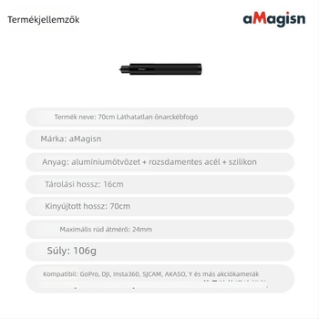 Amagisn Láthatatlan selfie pálca – egyenes húzás design, alumínium ötvözet, kompatibil Insta360 One X2/One RS, GoPro Max és DJI