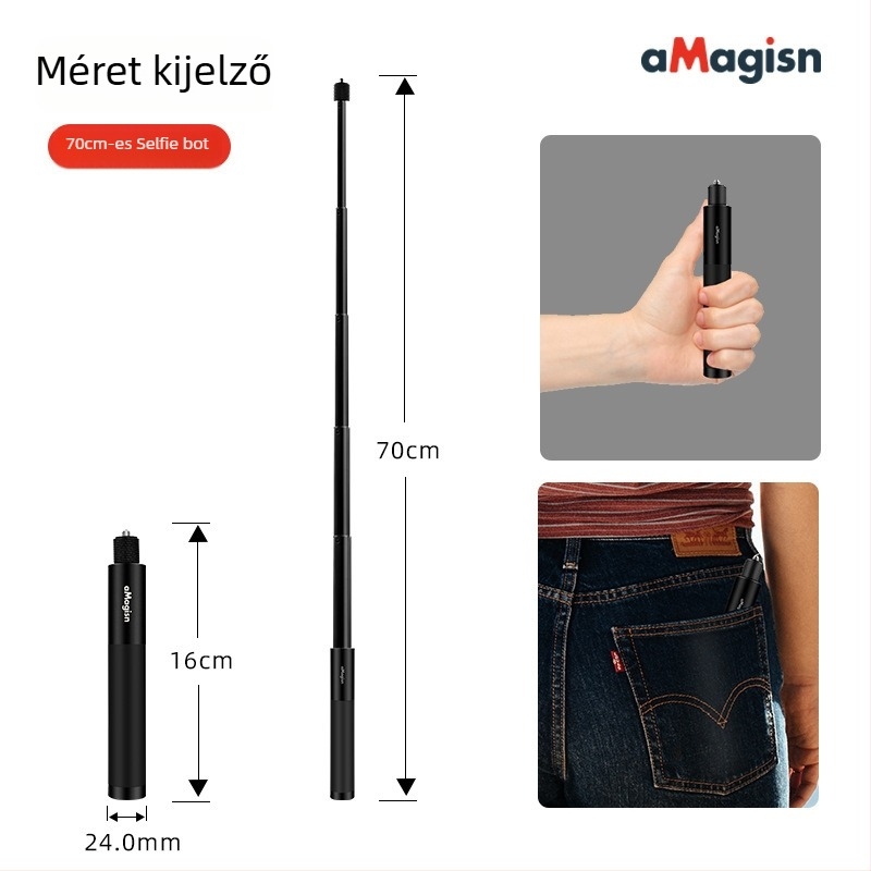 Amagisn Láthatatlan selfie pálca – egyenes húzás design, alumínium ötvözet, kompatibil Insta360 One X2/One RS, GoPro Max és DJI