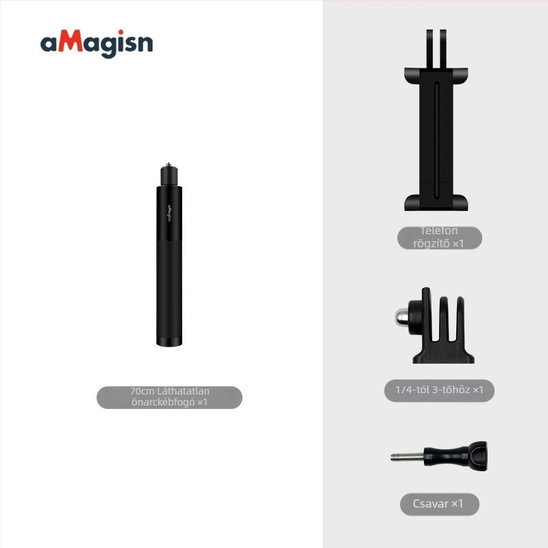Amagisn Láthatatlan selfie pálca – egyenes húzás design, alumínium ötvözet, kompatibil Insta360 One X2/One RS, GoPro Max és DJI