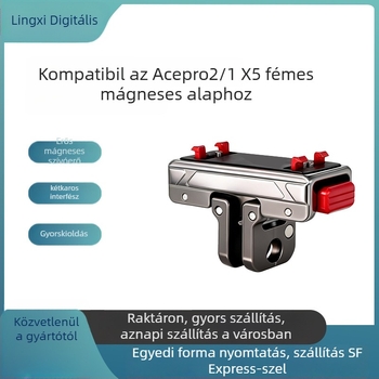 Shadowstone Fém gyorskioldó alap Insta360 AcePro/1/360X5-hoz X5 mágneses adapterrel, alumíniumötvözet + szilikon