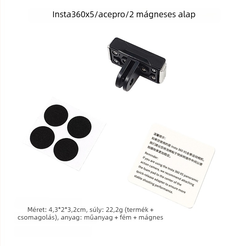 Shadowstone Fém gyorskioldó alap Insta360 AcePro/1/360X5-hoz X5 mágneses adapterrel, alumíniumötvözet + szilikon