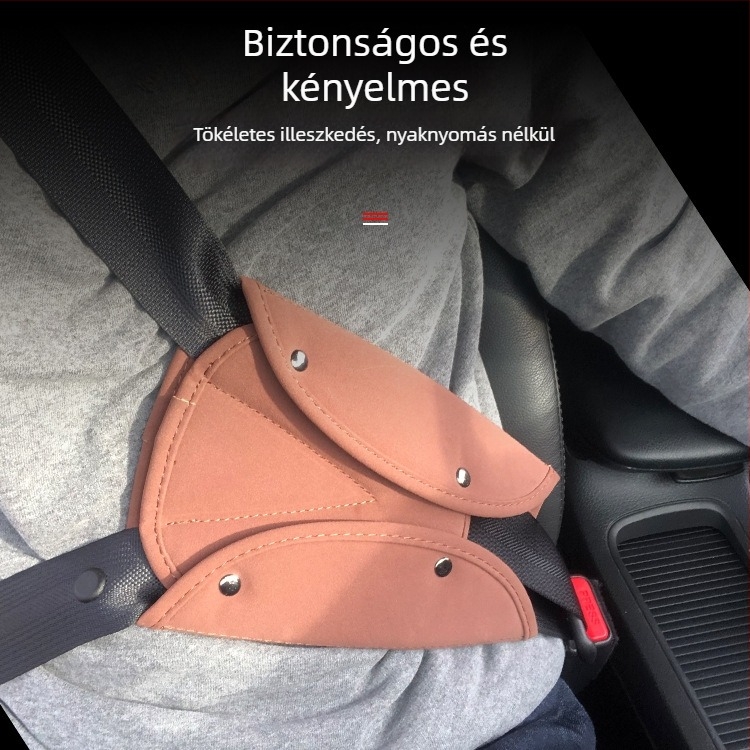 Gyerekeknek készült biztonsági öv tartó - puha anyag, bőr + velúr, összecsukható, csatos, 256 g