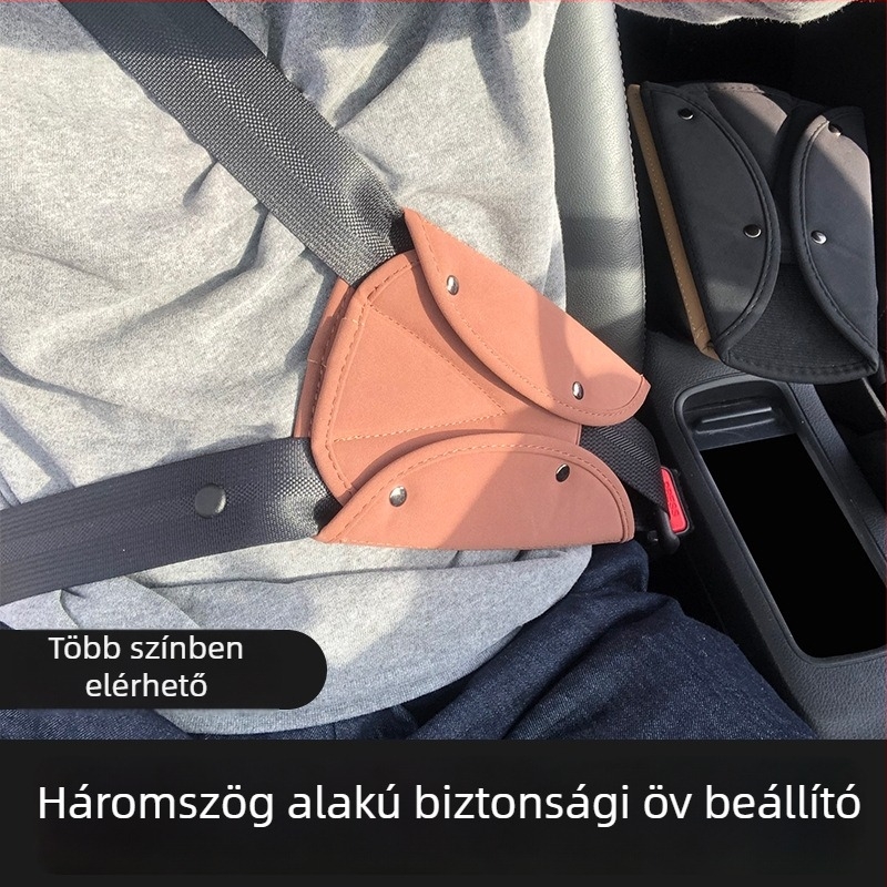 Gyerekeknek készült biztonsági öv tartó - puha anyag, bőr + velúr, összecsukható, csatos, 256 g