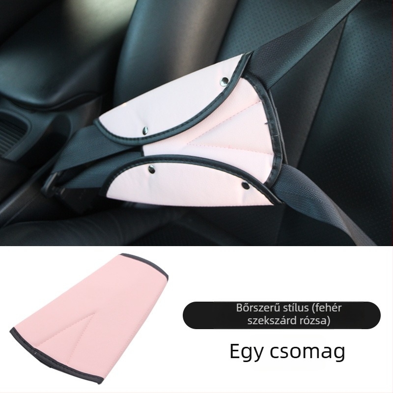 Gyerekeknek készült biztonsági öv tartó - puha anyag, bőr + velúr, összecsukható, csatos, 256 g