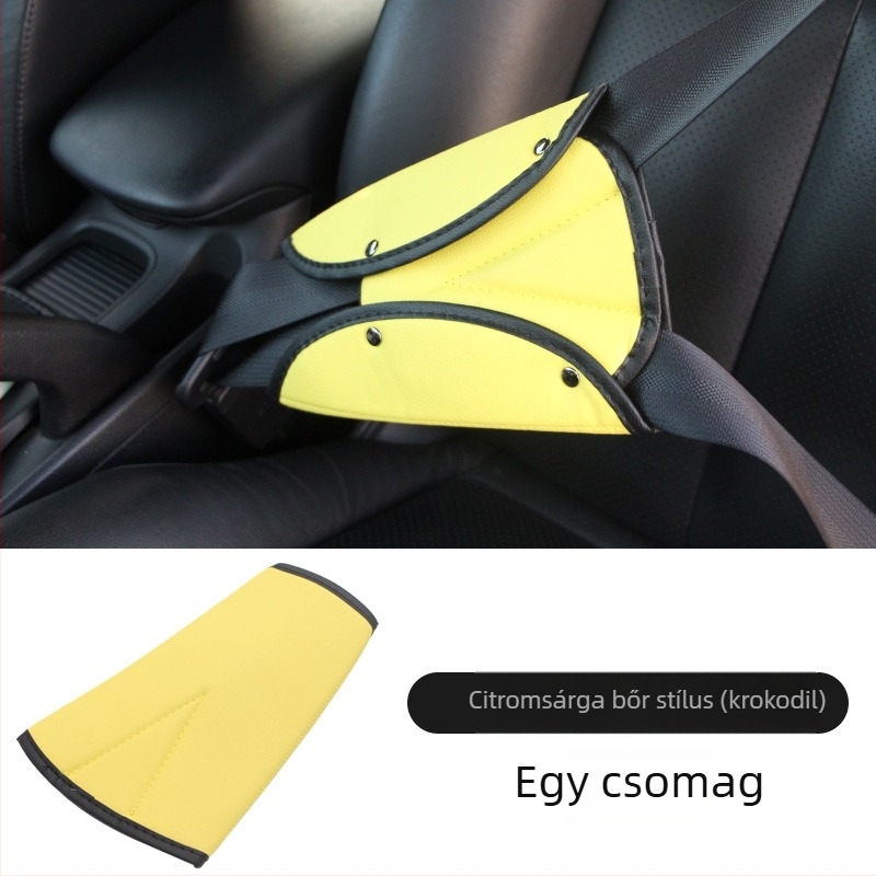 Gyerekeknek készült biztonsági öv tartó - puha anyag, bőr + velúr, összecsukható, csatos, 256 g