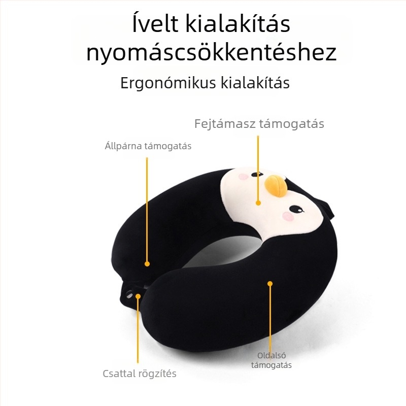 U-alakú nyakpárna cartoon pingvin mintával, PP pamut töltet, poliészter anyag, utazáshoz és irodai használatra