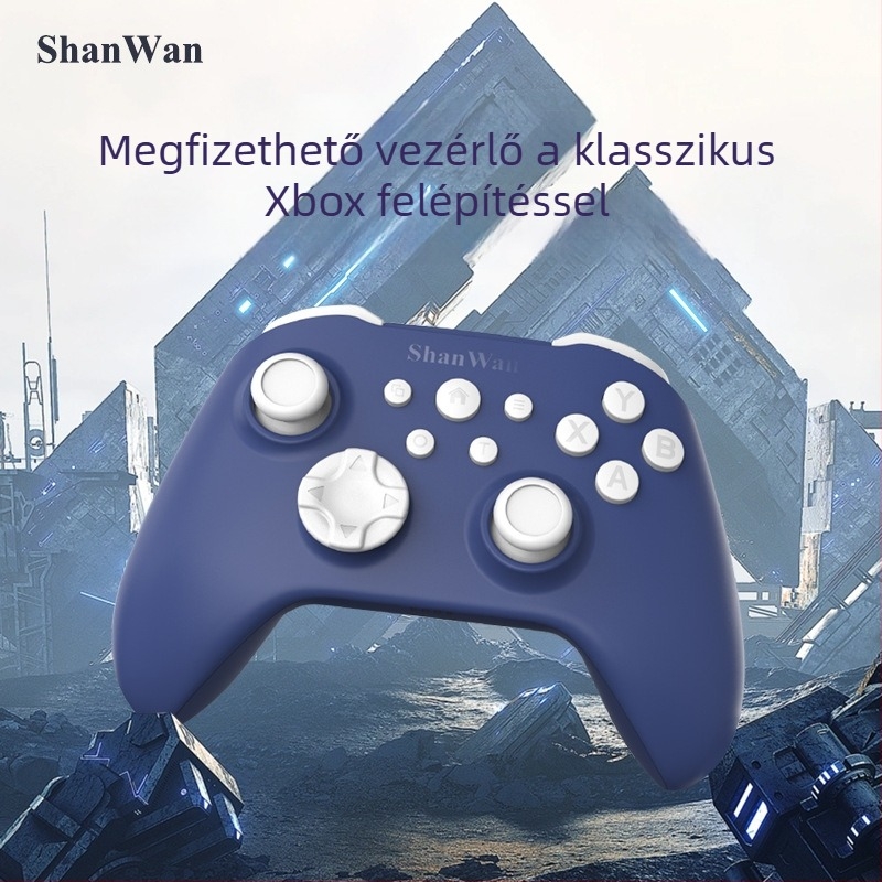 Shanwan Q34B játékkontroller, három mód, kettős Hall joystick, háromfokozatú adaptáció, hat-tengelyes mozgásérzékelés, Bluetooth és Type-C, kompatibil PC, Apple, Android, SWITCH