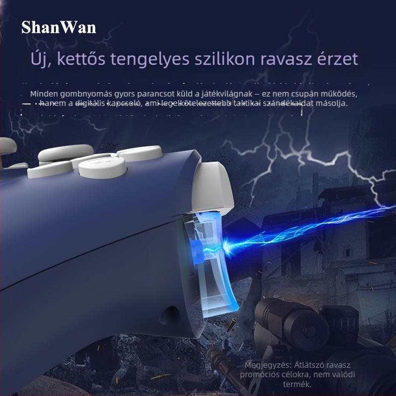 Shanwan Q34B játékkontroller, három mód, kettős Hall joystick, háromfokozatú adaptáció, hat-tengelyes mozgásérzékelés, Bluetooth és Type-C, kompatibil PC, Apple, Android, SWITCH