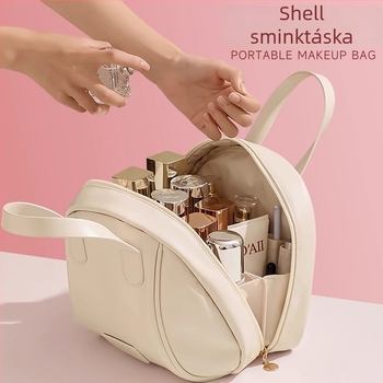 PU anyagú kozmetikai táska - vízálló, bővíthető, egyszínű design, poliészter bélés, nőknek