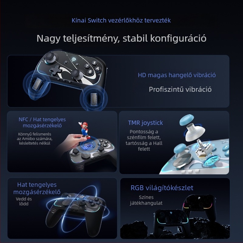 Játékvezérlő S10 egyetlen kattintásos ébresztési funkcióval (Modell: S10; Kapcsolat: Bluetooth/vezetékes; Kompatibilitás: PC/Switch/Android/Apple; Anyag: ABS; Funkció: Ébresztés egy kattintással)