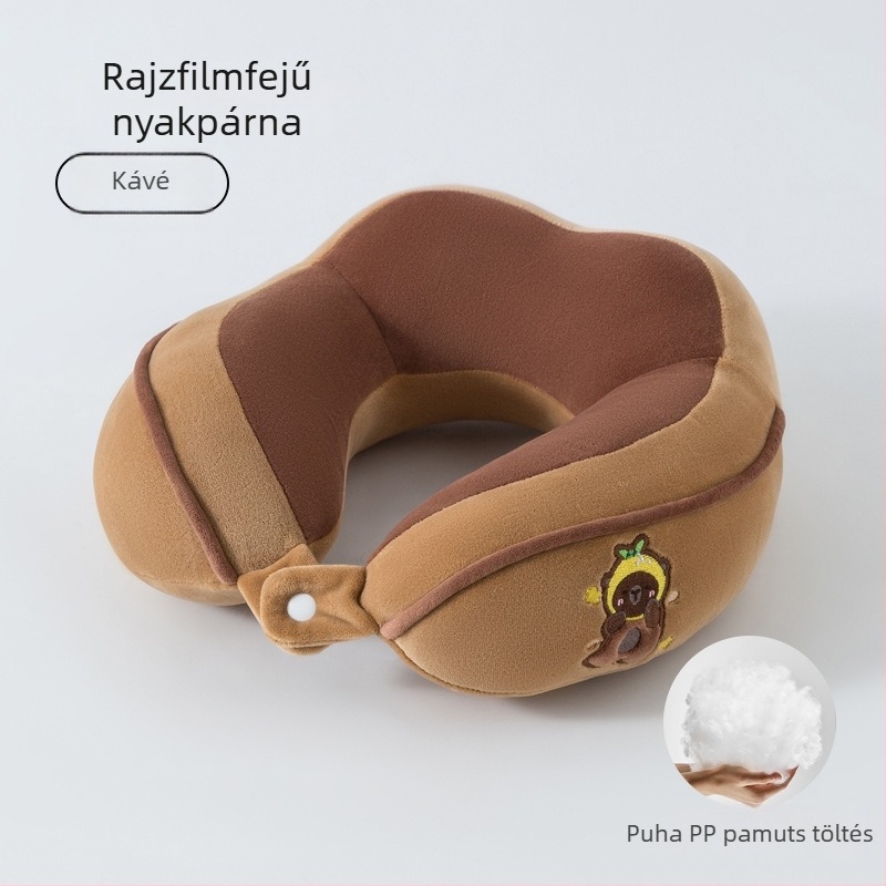 Negy görbés U-alakú nyakpárna irodába és utazáshoz — PP-pamut töltet, puha spandex anyag, rajzfilm-stílus, hordozható utazó nyakpárna