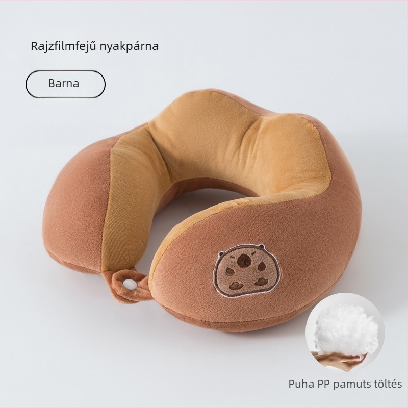 Negy görbés U-alakú nyakpárna irodába és utazáshoz — PP-pamut töltet, puha spandex anyag, rajzfilm-stílus, hordozható utazó nyakpárna