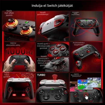 S13e vezeték nélküli Bluetooth játékkontroller, Type-C csatlakozás, Switch és PC-kompatibilis, ABS anyag, súly 238 g