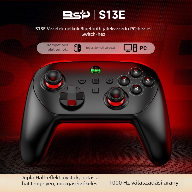 S13e vezeték nélküli Bluetooth játékkontroller, Type-C csatlakozás, Switch és PC-kompatibilis, ABS anyag, súly 238 g