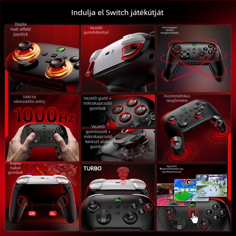 S13e vezeték nélküli Bluetooth játékkontroller, Type-C csatlakozás, Switch és PC-kompatibilis, ABS anyag, súly 238 g