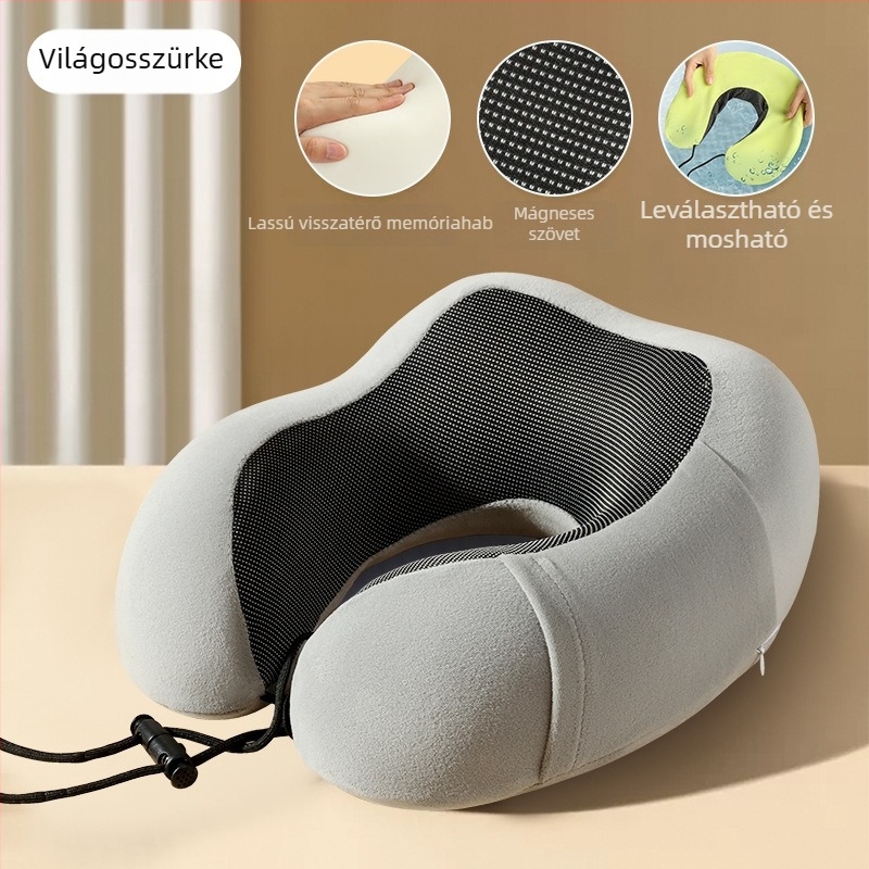 Memóriahab U-formájú utazó nyakpárna, ultra-soft spandex anyaggal, felnőtteknek