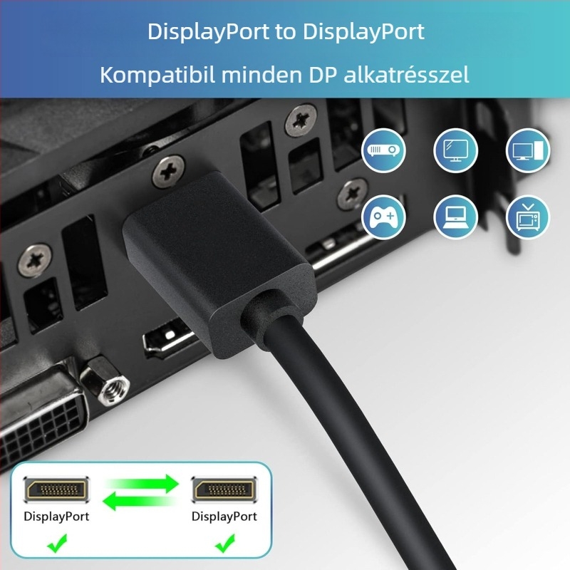 DisplayPort to DisplayPort kábel, 4K60Hz, rézvezető, nikkelezett bevonat, 1,8 m, PC-monitorhoz