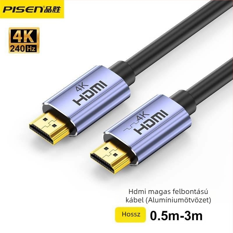 Pinsheng HDMI-kábel PC-hez, 3 m, alumínium ötvözet, aranyozott csatlakozók, adapterkábel