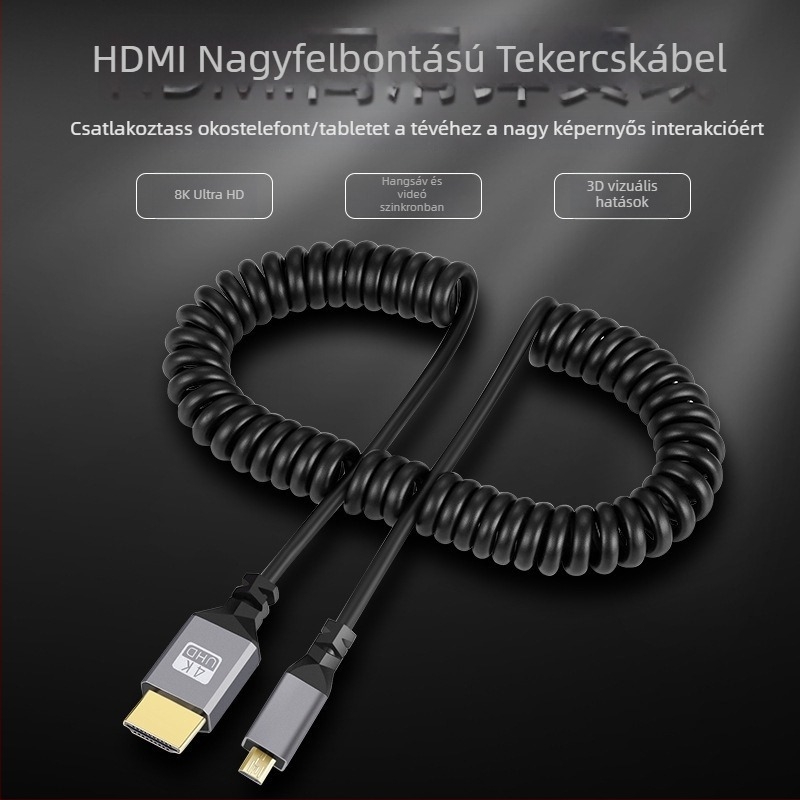Mini HDMI–HDMI kábel, 4K támogatás, ezüstözött csatlakozók, réz vezeték, tabletekhez és kamerákhoz