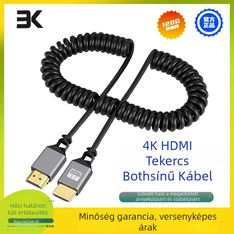 Mini HDMI–HDMI kábel, 4K támogatás, ezüstözött csatlakozók, réz vezeték, tabletekhez és kamerákhoz