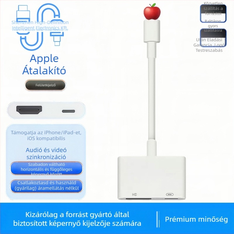 Lightning–HDTV videó adapter iPhone és iPad számára • Lightning interfész • 0.15 m kábel • OFC réz • nikkel bevonatú csatlakozó