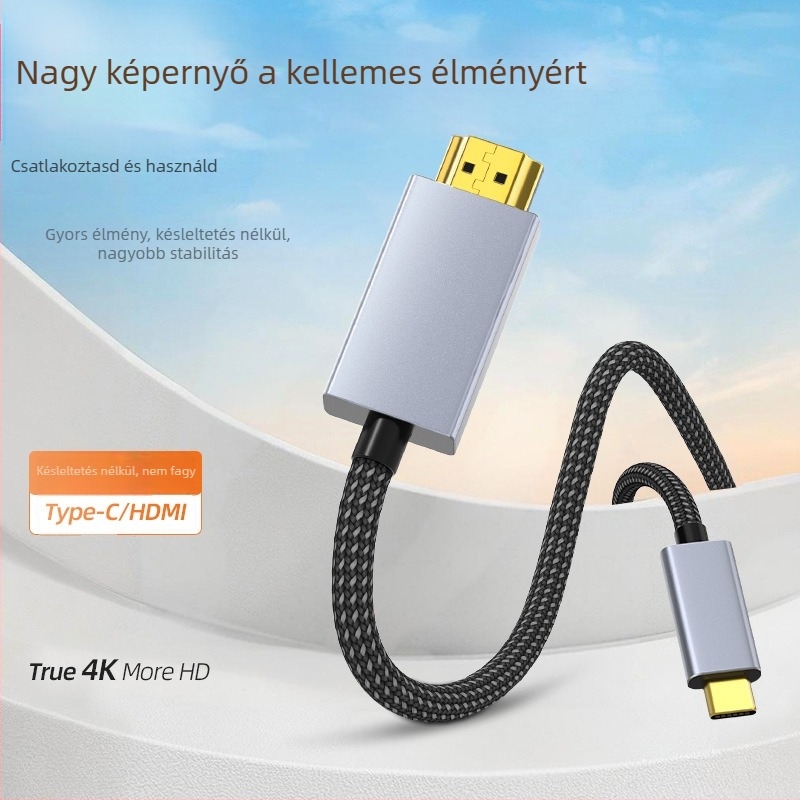 Type-C → HDMI 4K60Hz HD videókábel rézvezetővel, USB-C HDMI adapter mobiltelefonokra, számítógépekhez és monitorokhoz (CV-T-09A, Chen Wei)